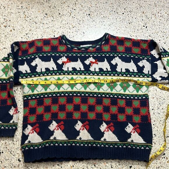 Vintage holiday Scotty dog puppy sweater Christmas medium m red green - Picture 3 of 5